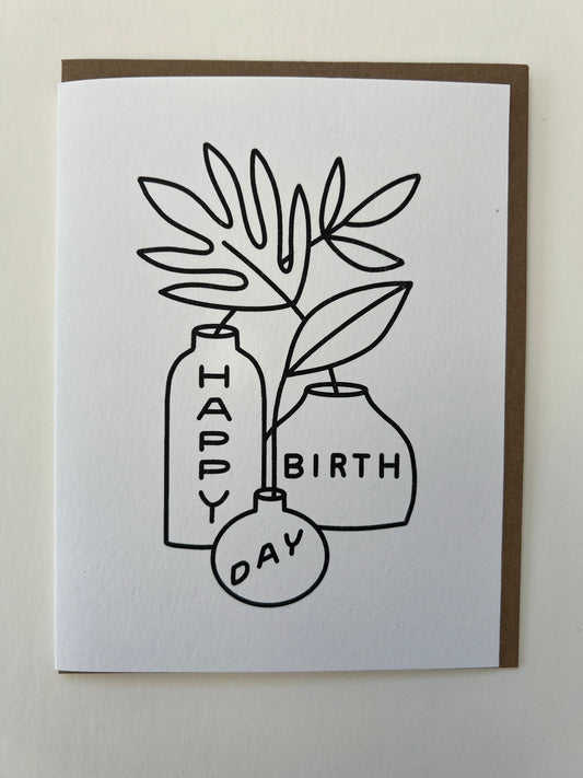 happy birthday vases greeting card
