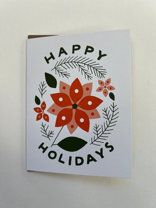 happy holidays poinsettia greeting card