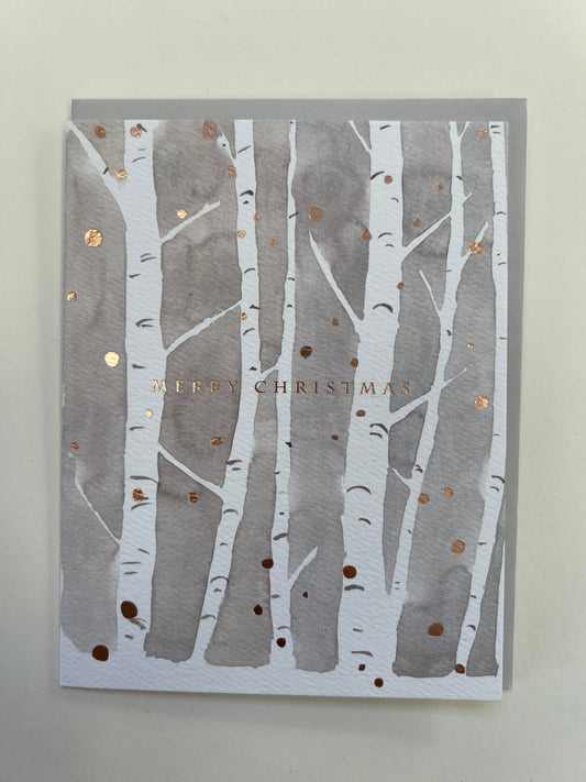 merry christmas birch trees greeting card